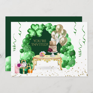 Invitation Irish Birday Balloon Arch Green and Gold Party