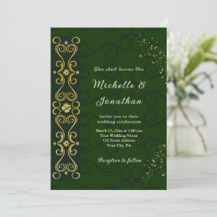 Invitation Irish Elegant Green Gold Design Mariage chrétien