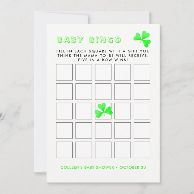 Invitation Irish Leprechaun Lucky Shamrock Baby Bingo (Devant)