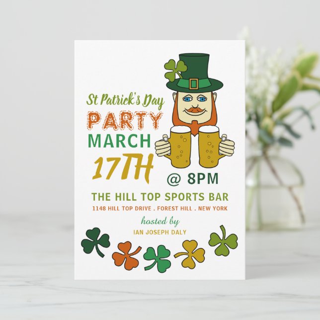 Invitation Irish Leprechaun, St Patrick's Day Party (Debout devant)