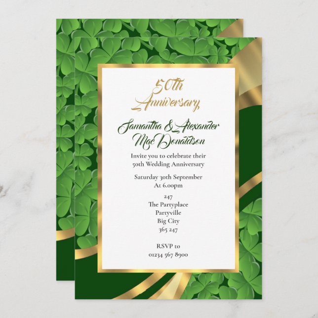Invitation Irish shamrock 50e anniversaire de mariage (Devant / Derrière)