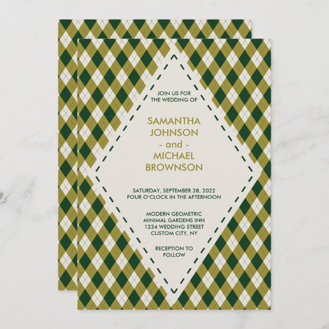 Invitation Irish Tartan Diamond Wedding (Devant / Derrière)