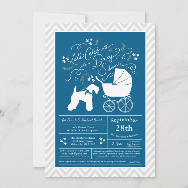 Invitation Irlandais Kerry Blue Terrier Chien Baby shower Blu (Devant)