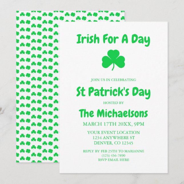 Invitation Irlandais Pour Une Journée (Devant / Derrière)