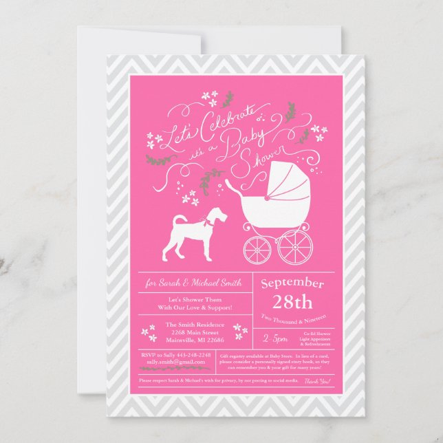 Invitation Irlandais Terrier Chien Baby shower fille rose (Devant)