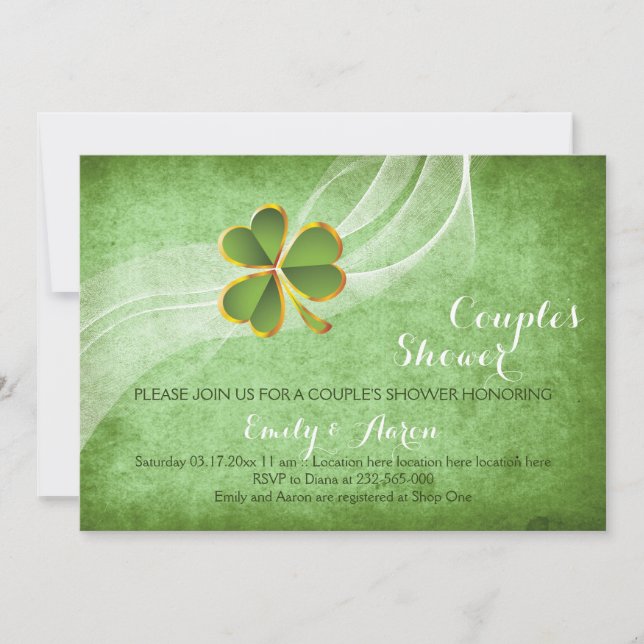 Invitation Irlandais trèfle vert mariage couple douche (Devant)