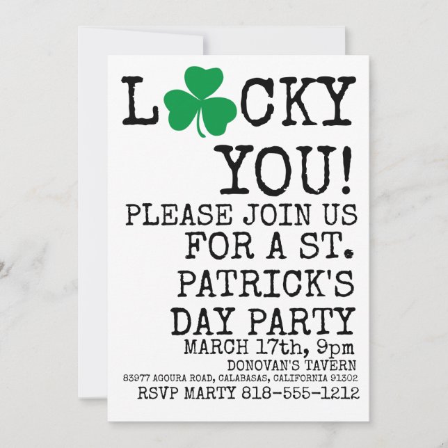 Invitation irlandaise de partie de shamrock de (Devant)