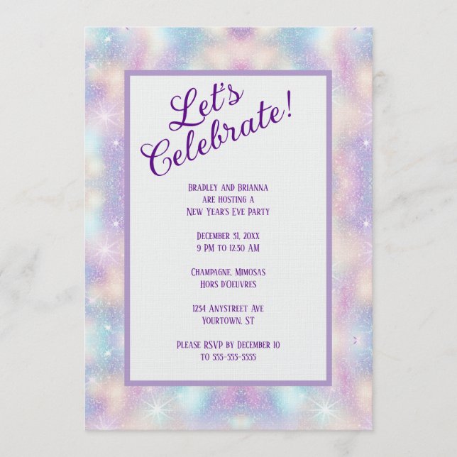 Invitation Irridescent Glitter New Year's Eve Party (Devant)