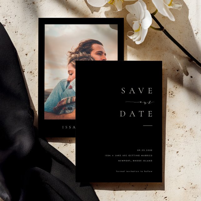 Invitation ISSA Black Elegant Save the Date Invite with Photo (Créateur téléchargé)