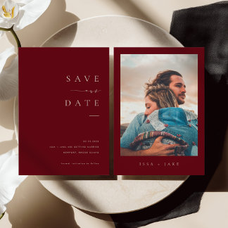 Invitation ISSA Bugundy Elegant Save the Date Photo Invite