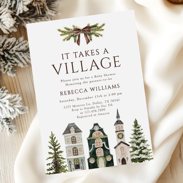 Invitation It Takes a Village Christmas Baby Shower (Créateur téléchargé)