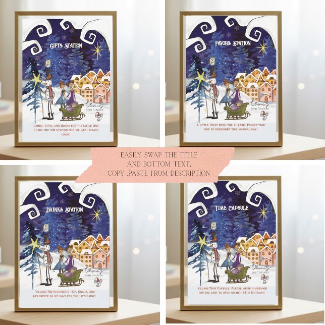 Invitation It Takes a Village Universal Sign Suite TEMPLATE (It Takes a Village Universal Sign Suite TEMPLATE- 4 sings suggestion , text is editable)