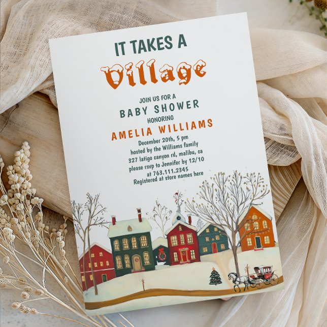 Invitation It Takes a Village Winter Baby Shower (Créateur téléchargé)