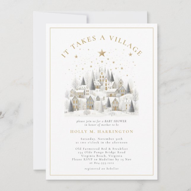 Invitation It Takes a Village Winter Baby Shower Photo  (Devant)
