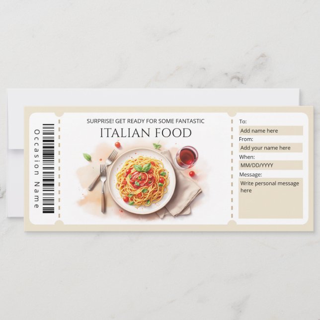 Invitation Italian Food Gift Certificate (Devant)