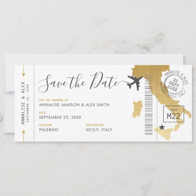Invitation Italie Destination Boarding Pass Enregistrer la da (Devant)