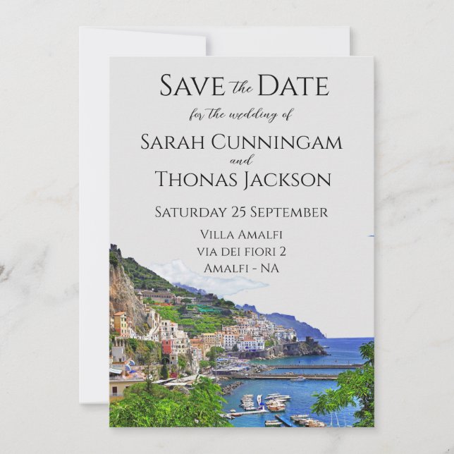 Invitation Italie Save the Date, côte d'Amalfi, mariage itali (Devant)