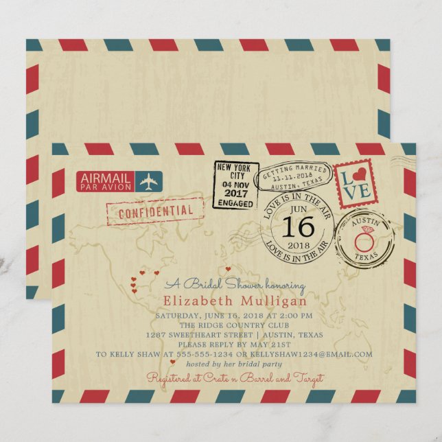 Invitation Italie World Traveller Airmail | Fête des mariées (Devant / Derrière)