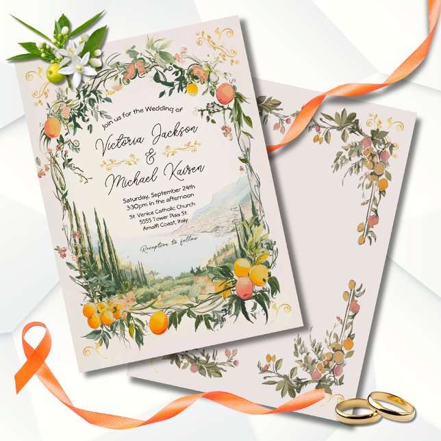Invitation Italien Amalfi Coastal Lemon Mariage floral (Créateur téléchargé)