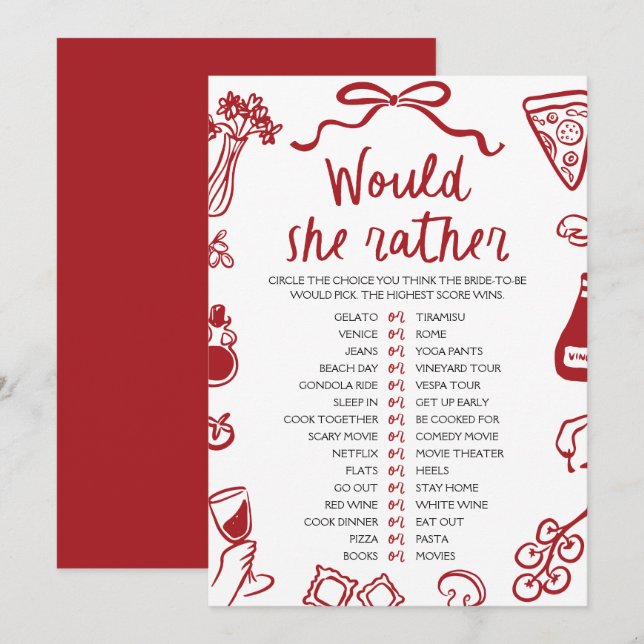 Invitation Italien Amore Voudrait Elle Plutôt Fête des mariée (Devant / Derrière)