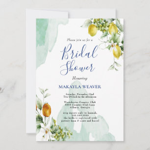 Invitation Italien citron bleu floral script nuptiale