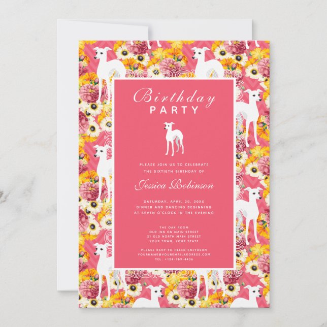 Invitation Italien Greyhound Floral Amoureux des chiens Anniv (Devant)