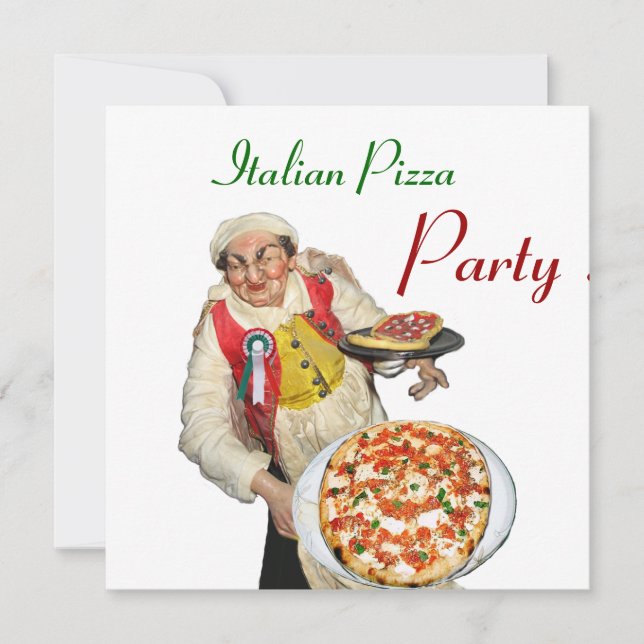 Invitation ITALIEN PIZZA PARTY, RESTAURANT vert blanc (Devant)