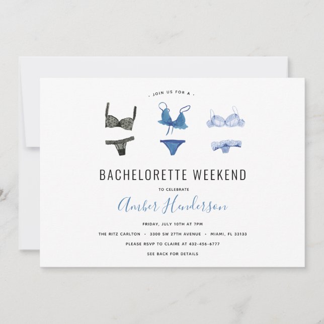 Invitation Itinéraire Bachelorette Lingerie Bleue (Devant)