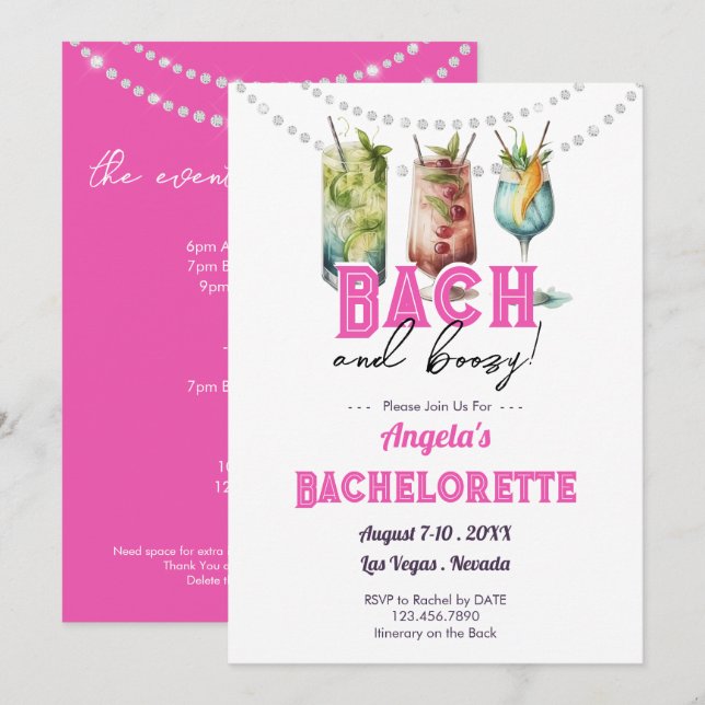 Invitation Itinéraire de Bach et Boozy Bachelorette Party (Devant / Derrière)