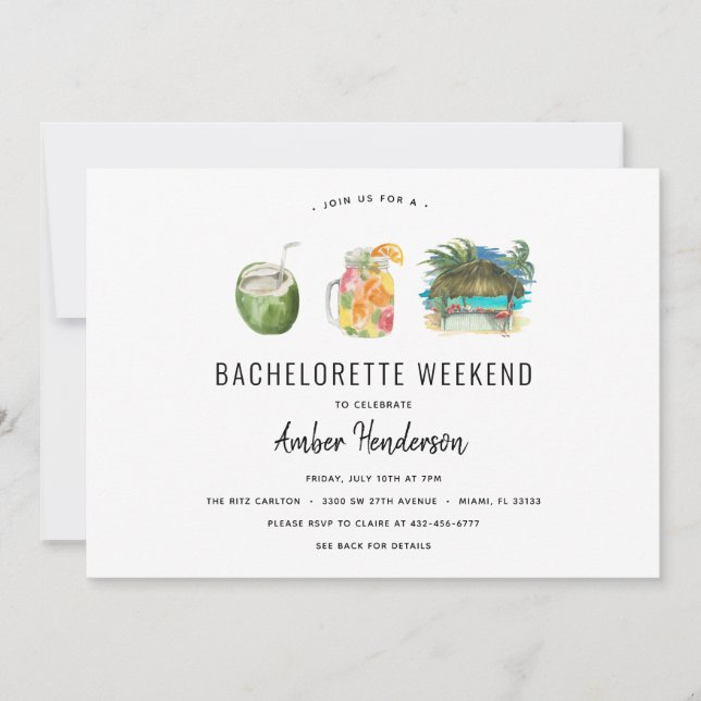 Invitation Itinéraire de Bachelorette de boisson tropicale (Devant)