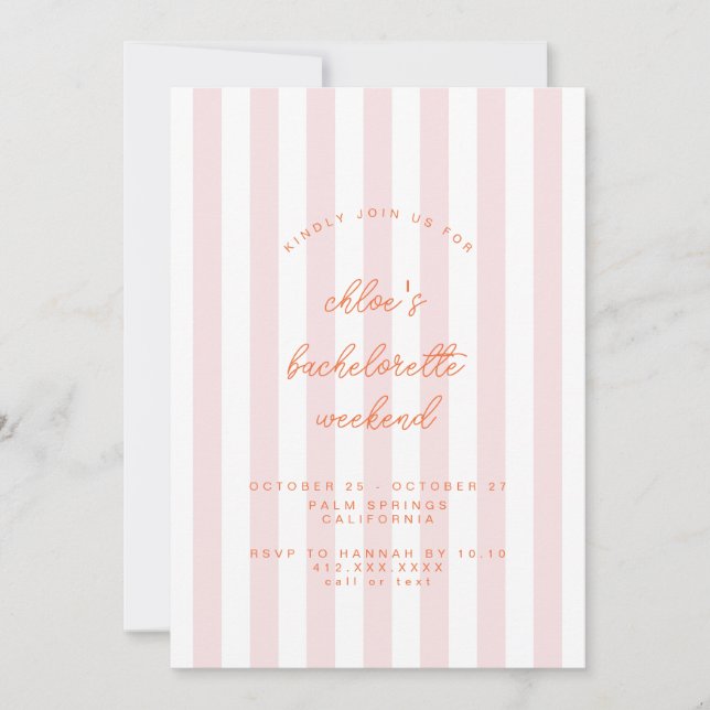 Invitation Itinéraire De Bachelorette Rose (Devant)
