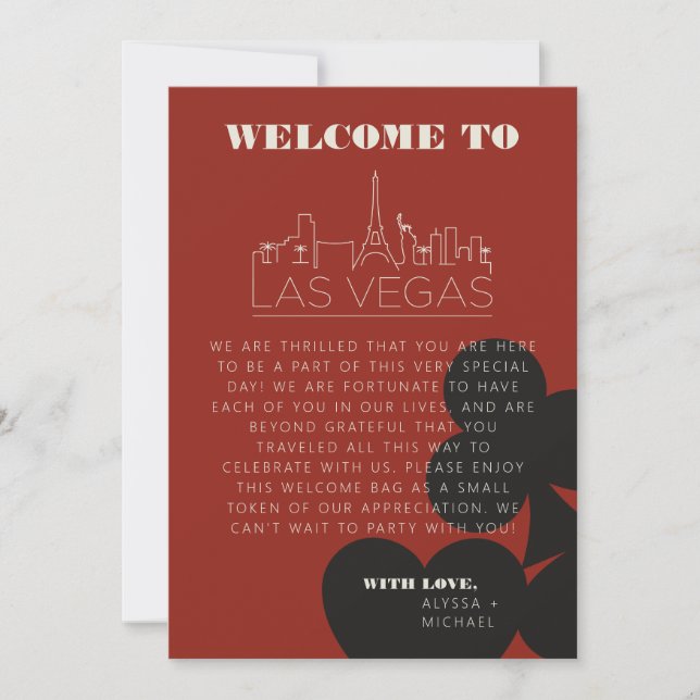 Invitation Itinéraire de bienvenue du Mariage Skyline Las Veg (Devant)