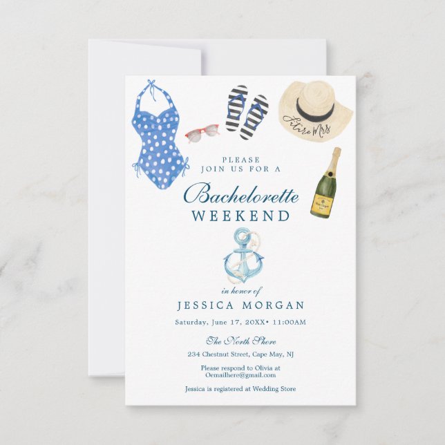 Invitation Itinéraire de la Bachelorette de la Mar (Devant)