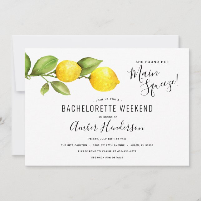 Invitation Itinéraire de la bachelorette principale de citron (Devant)