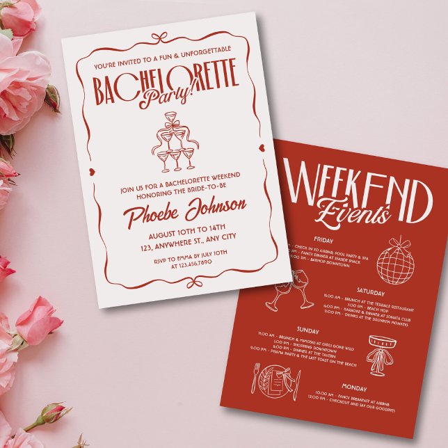Invitation Itinéraire de la bachelorette rose rouge de gribou (Créateur téléchargé)