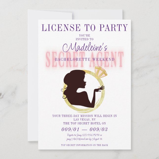 Invitation Itinéraire de la licence de l'agent secret (Devant)