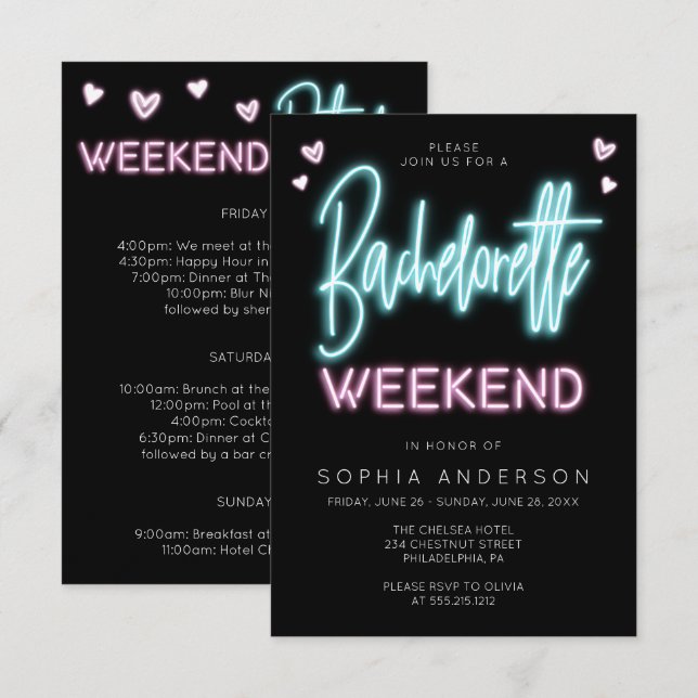 Invitation Itinéraire de l'invitation du week-end de Neon Bac (Devant / Derrière)