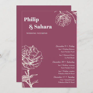 Invitation Itinéraire de mariage aux fleurs vintage violettes