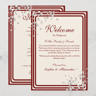 Invitation Itinéraire de mariage classique Bourgogne & Perle