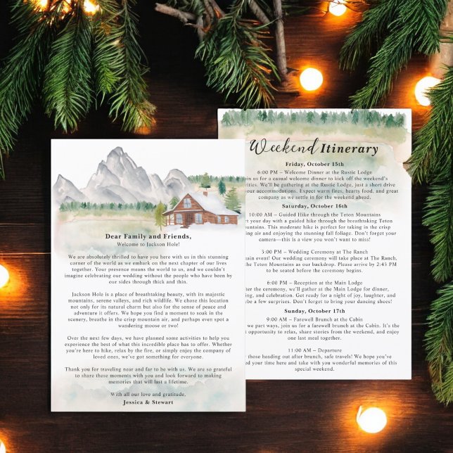 Invitation itinéraire de mariage rustique de destination du W (Rustic Wyoming destination wedding itinerary Invitation)