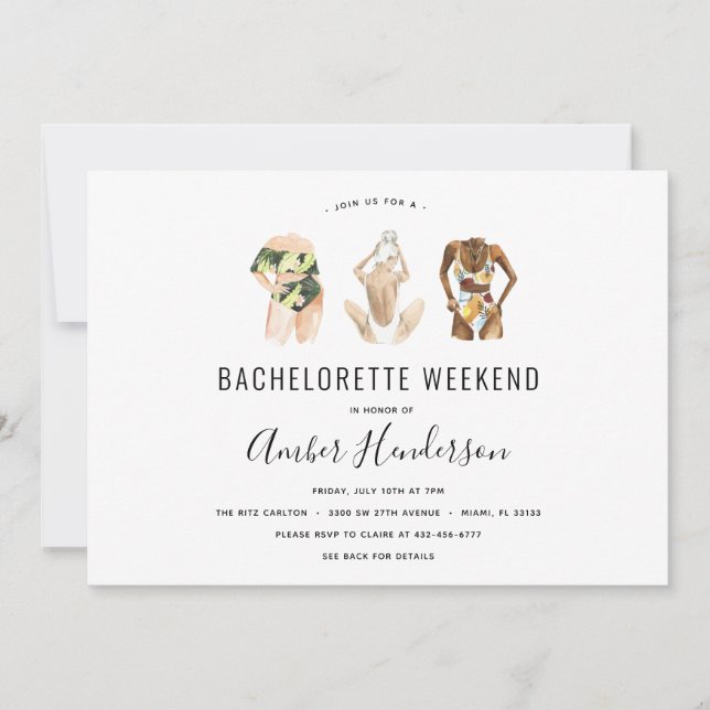 Invitation Itinéraire de plage Bikini Bachelorette (Devant)