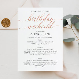 Invitation Itinéraire de week-end d'anniversaire en or rose f