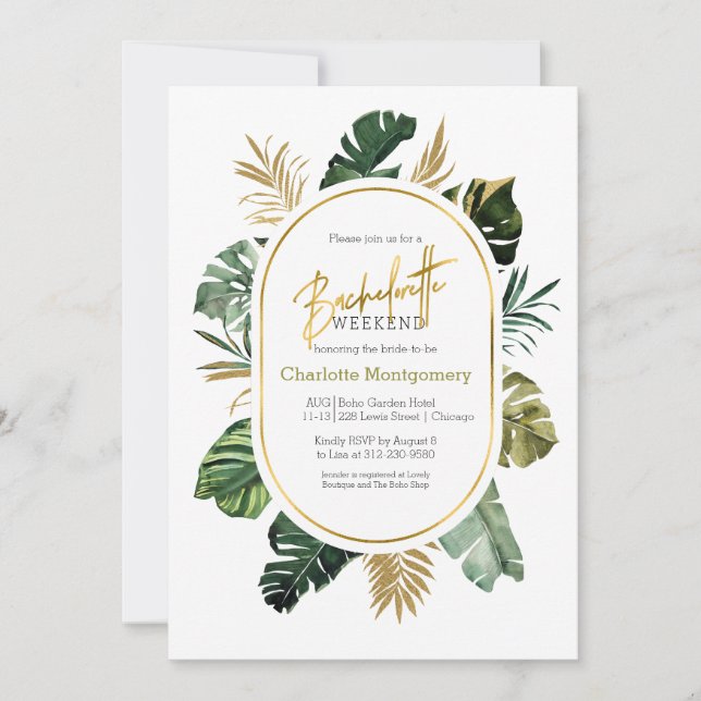Invitation Itinéraire de week-end de bachelorette tropical à  (Devant)