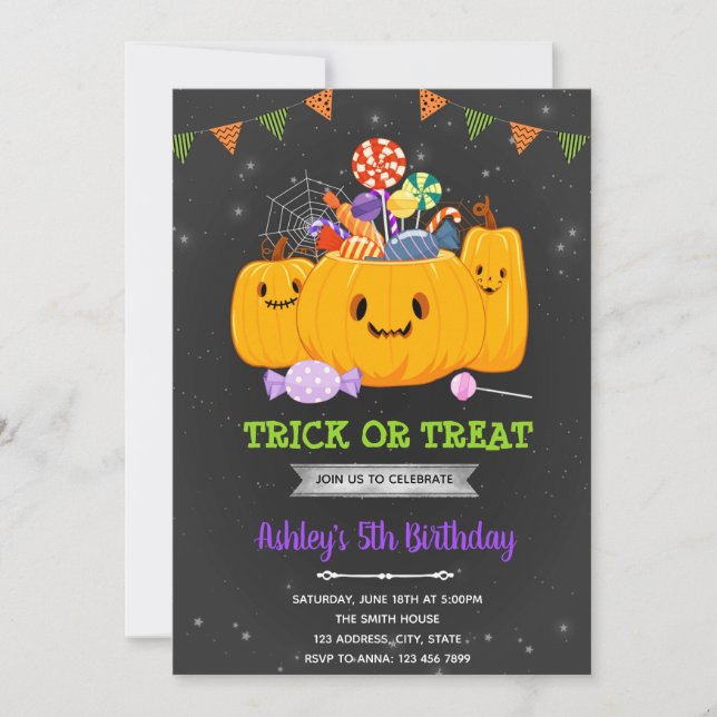 Invitation Itinéraire d'Halloween ou fête d'anniversaire (Devant)
