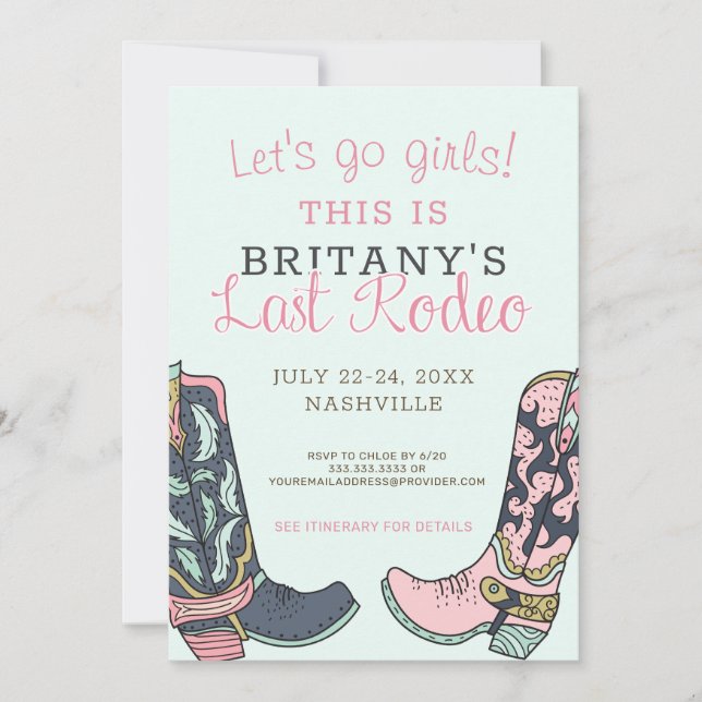 Invitation Itinéraire du dernier Rodeo Bachelorett (Devant)