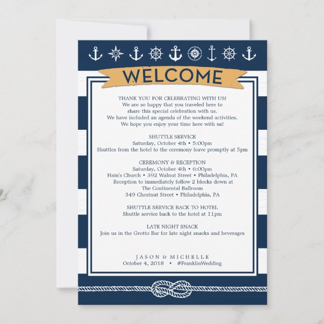 Invitation Itinéraire du Mariage nautique - Bienvenue du Mari (Devant)