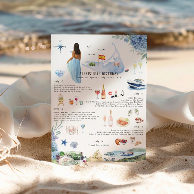 Invitation Itinéraire du week-end d'anniversaire | Minorque (Créateur téléchargé)