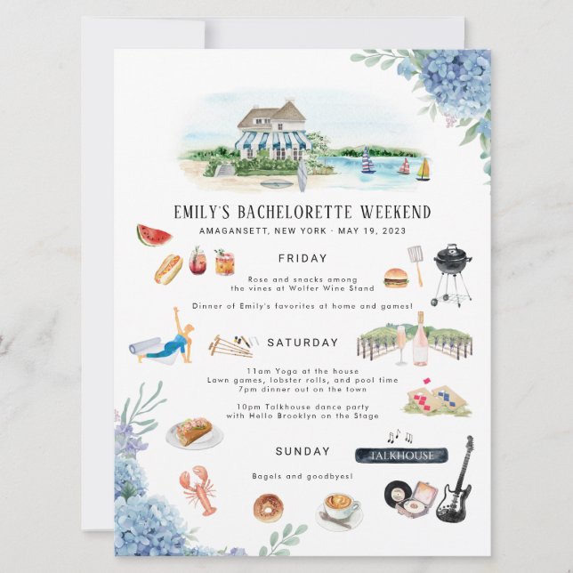 Invitation Itinéraire du week-end de bachelorette | Amaganset (Devant)