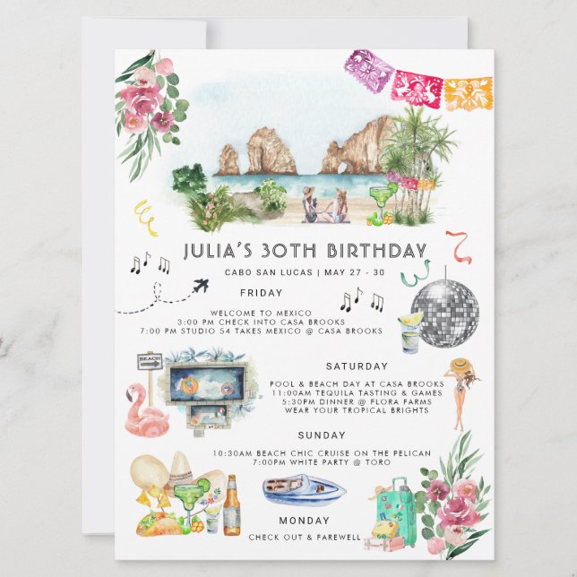 Invitation Itinéraire du week-end de bachelorette | Cabo San  (Devant)