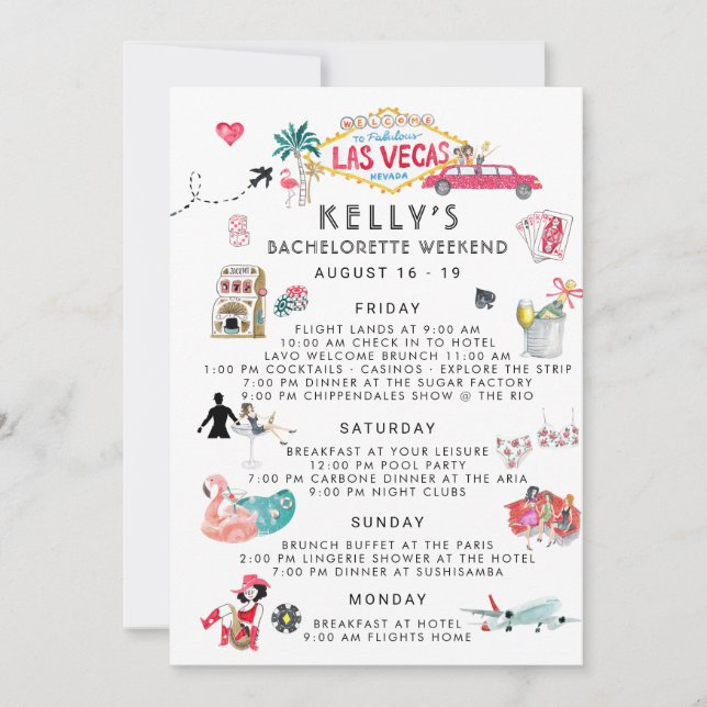 Invitation Itinéraire du week-end de bachelorette | Las Vegas (Devant)